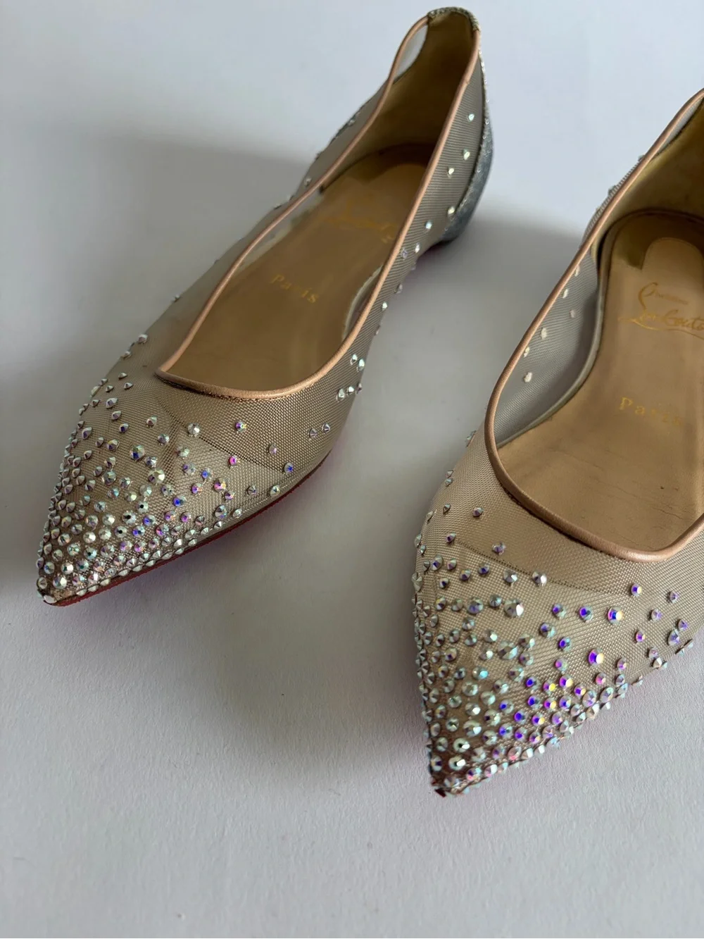 Christian Louboutin Follies Strass Nude Suede leather 37.5 - Picture 7 of 11